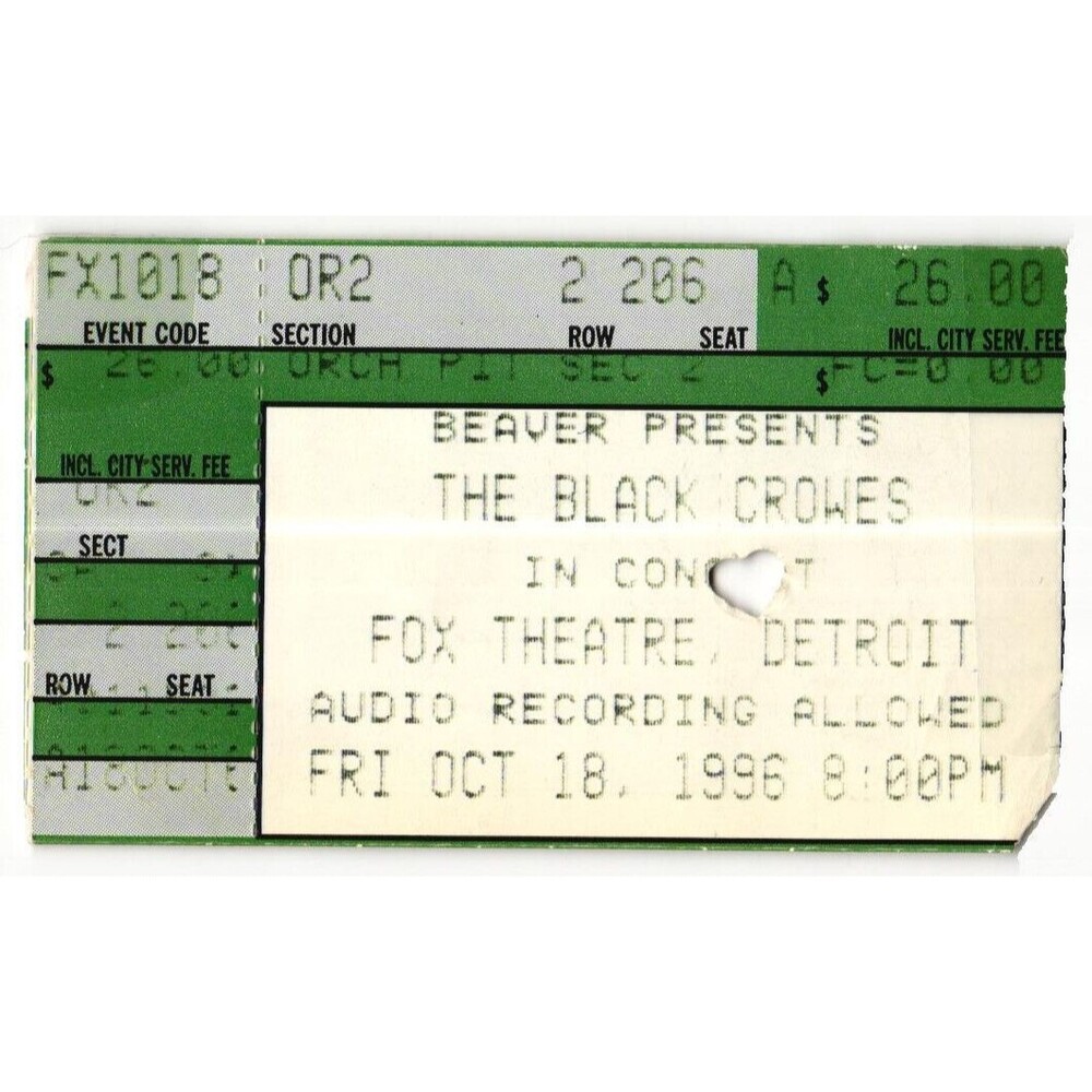 Vintage 1996 Black Crowes Concert Ticket Stub Detroit MI